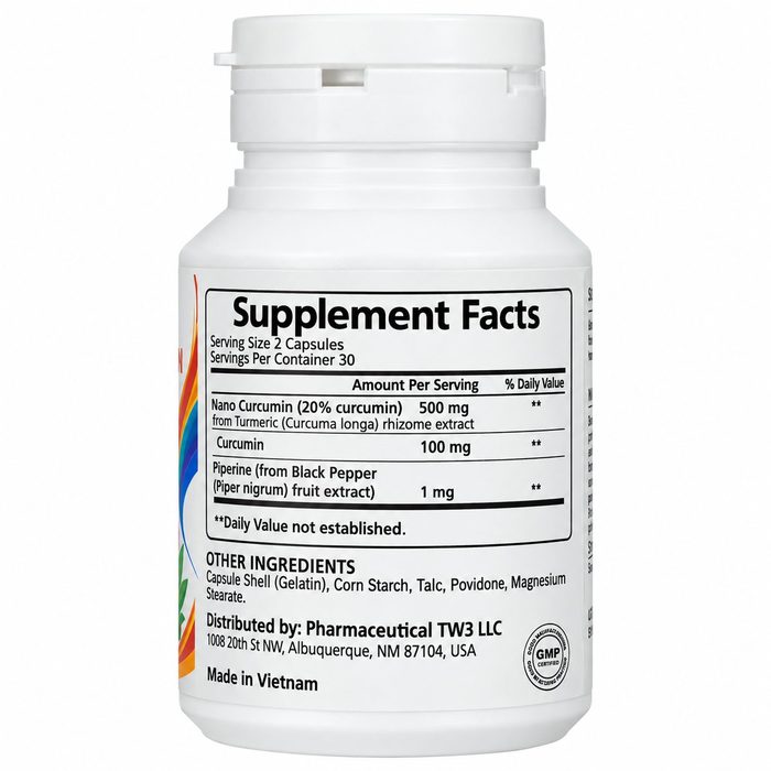 Supplement Facts panel on TW3 Nano Curcumin